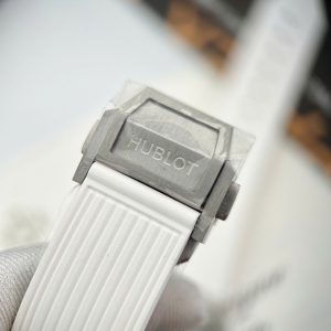 Đồng Hồ Hublot Đính Đá Dây Cao Su Màu Trắng Máy Thụy Sỹ 39mm (1)
