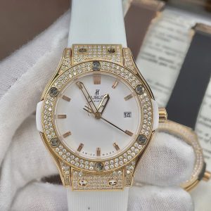 Đồng Hồ Hublot Nữ Đính Đá Dây Cao Su Màu Trắng Máy Pin Nhật 34mm (10)