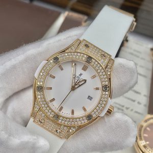 Đồng Hồ Hublot Nữ Đính Đá Dây Cao Su Màu Trắng Máy Pin Nhật 34mm (10)