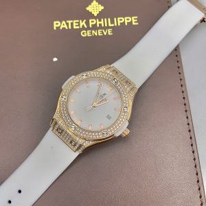 Đồng Hồ Hublot Nữ Đính Đá Dây Cao Su Màu Trắng Máy Pin Nhật 34mm (10)