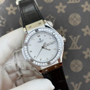 Đồng Hồ Hublot Nữ Đính Đá Dây Da Màu Đen Máy Pin Nhật 34mm (1)