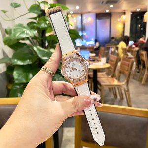 Đồng Hồ Hublot Nữ Màu Trắng Vỏ Vàng Hồng Đính Đá Máy Pin Nhật 34mm (1)