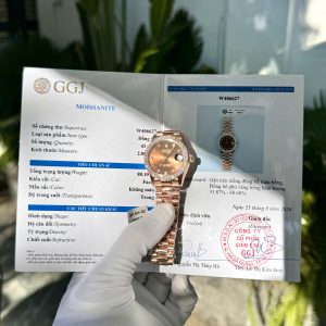 Đồng Hồ Nữ Rolex Phủ Vàng Hồng Đính Moissanite Mặt Socola 31mm (3)