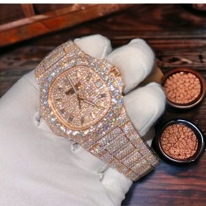 Đồng Hồ Patek Philippe Chế Tác Phủ Vàng Đính Moissanite Nautilus 5719 40mm (8)