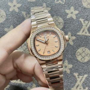 Đồng Hồ Patek Philippe Nữ Đính Đá Mặt Cam Fake Máy Nhật 33mm (1)