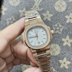 Đồng Hồ Patek Philippe Nữ Đính Đá Mặt Trắng Fake Máy Nhật 33mm (1)