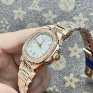Đồng Hồ Patek Philippe Nữ Đính Đá Mặt Trắng Fake Máy Nhật 33mm (1)