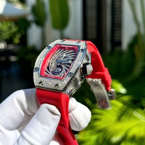 Đồng Hồ Richard Mille Đính Đá Dây Cao Su Màu Đỏ RM51-02 40mm (1)