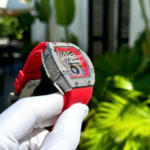 Đồng Hồ Richard Mille Đính Đá Dây Cao Su Màu Đỏ RM51-02 40mm (1)