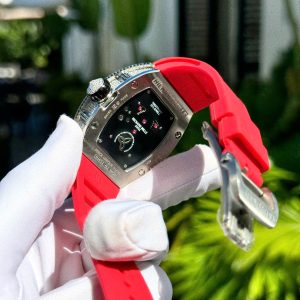 Đồng Hồ Richard Mille Đính Đá Dây Cao Su Màu Đỏ RM51-02 40mm (1)