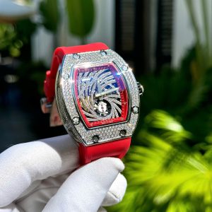 Đồng Hồ Richard Mille Đính Đá Dây Cao Su Màu Đỏ RM51-02 40mm (1)