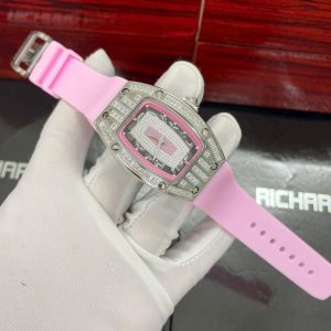 Đồng Hồ Richard Mille Fake Máy Nhật Đính Đá Màu Hồng RM007 36mm (1)