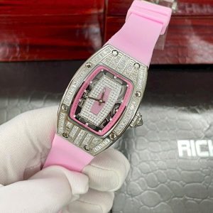 Đồng Hồ Richard Mille Fake Máy Nhật Đính Đá Màu Hồng RM007 36mm (1)