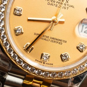 Đồng Hồ Rolex Chế Tác Mặt Vàng Champagne Nữ Đính Đá 31mm (1)