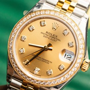 Đồng Hồ Rolex Chế Tác Mặt Vàng Champagne Nữ Đính Đá 31mm (1)