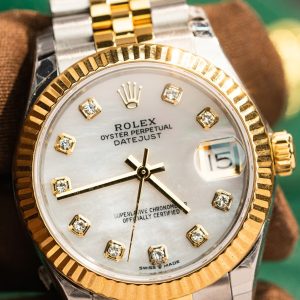 Đồng Hồ Rolex Chế Tác Mặt Xà Cừ Cọc Số Đính Đá Nữ 31mm (1)