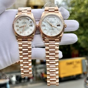 Đồng Hồ Rolex Chế Tác Phủ Vàng Hồng 18K Mặt Xà Cừ Moissanite Day-Date 36mm (7)