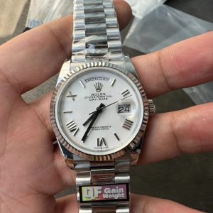 Đồng Hồ Rolex Day-Date 128236 Mặt Trắng Cọc Số La Mã QF Factory 36mm (1)
