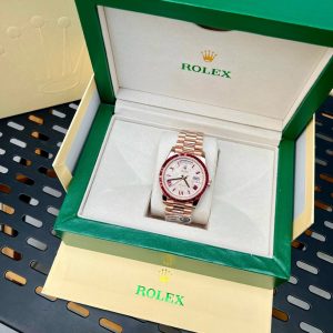 Đồng Hồ Rolex Day-Date Chế Tác Phủ Vàng Ruby Đỏ Đá Moissanite Xưởng GM 40mm (2)