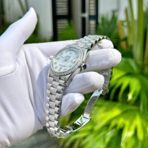 Đồng Hồ Rolex Day-Date Độ Mặt Xà Cừ Đính Moissanite Hong Kong 36mm