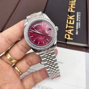 Đồng Hồ Rolex Day-Date Fake Máy Cơ Nhật Mặt Số Hồng 40mm (1)