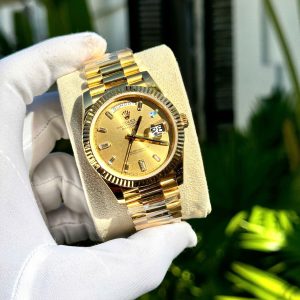 Đồng Hồ Rolex Day-Date Phủ Vàng 18K Cọc Số Đính Đá Chế Tác 40mm (1)