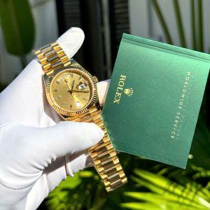 Đồng Hồ Rolex Day-Date Phủ Vàng 18K Cọc Số Đính Đá Chế Tác 40mm (1)