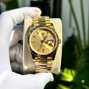 Đồng Hồ Rolex Day-Date Phủ Vàng 18K Cọc Số Đính Đá Chế Tác 40mm (1)