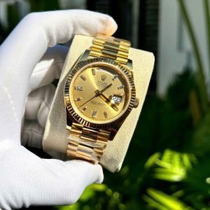Đồng Hồ Rolex Day-Date Phủ Vàng 18K Cọc Số Đính Đá Chế Tác 40mm (1)