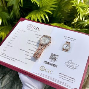 Đồng Hồ Rolex Day-Date Phủ Vàng Đính Moissanite Mặt Xà Cừ Tự Nhiên 40mm (1)