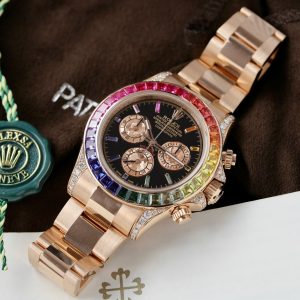 Đồng Hồ Rolex Daytona Rainbow 116595 Vàng Khối Kim Cương Đá Quý
