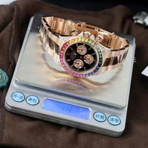 Đồng Hồ Rolex Daytona Rainbow 116595 Vàng Khối Kim Cương Đá Quý