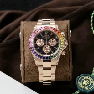 Đồng Hồ Rolex Daytona Rainbow 116595 Vàng Khối Kim Cương Đá Quý