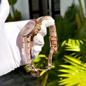 Đồng Hồ Rolex Daytona Rainbow Phủ Vàng 18K Đính Full Đá Moissanite 40mm (2)