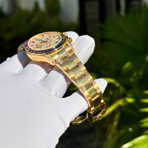 Đồng Hồ Rolex Daytona Rainbow Phủ Vàng Vàng 18K Đính Đá Quý Nhân Tạo 40mm (8)