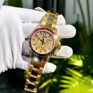 Đồng Hồ Rolex Daytona Rainbow Phủ Vàng Vàng 18K Đính Đá Quý Nhân Tạo 40mm (8)