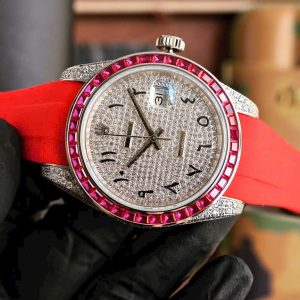 Đồng Hồ Rolex Fake Cao Cấp Đính Đá Viền Đỏ DateJust 41mm (1)