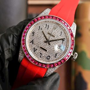 Đồng Hồ Rolex Fake Cao Cấp Đính Đá Viền Đỏ DateJust 41mm (1)