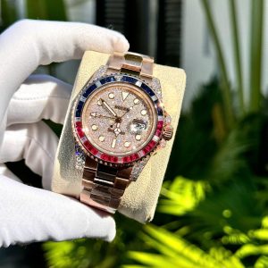 Đồng Hồ Rolex GMT Master Phủ Vàng Hồng Đính Đá Nhân Tạo 40mm (3)