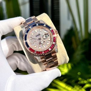 Đồng Hồ Rolex GMT Master Phủ Vàng Hồng Đính Đá Nhân Tạo 40mm (3)