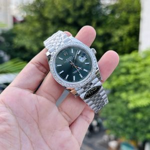 Đồng Hồ Rolex Nam Rep 1:1 DateJust 126334 Đính Moissanite Mặt Xanh Olive 41mm (1)