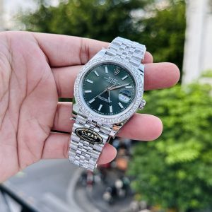 Đồng Hồ Rolex Nam Rep 11 DateJust 126334 Đính Moissanite Mặt Xanh Olive 41mm (1)