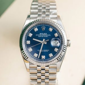 Đồng Hồ Rolex Nam Rep 11 Mặt Xanh Dương Đính Đá Xưởng Clean 126234 36mm (1)