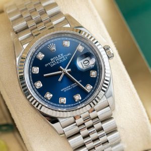 Đồng Hồ Rolex Nam Rep 11 Mặt Xanh Dương Đính Đá Xưởng Clean 126234 36mm (1)