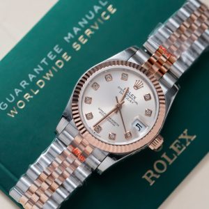 Đồng Hồ Rolex Nữ Dây Kim Loại Mặt Số Bạc Cọc Số Đính Đá Rep 11 31mm (1)