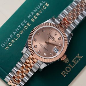 Đồng Hồ Rolex Nữ Dây Kim Loại Mặt Số Hồng Cọc Số Đính Đá Rep 11 31mm (2)