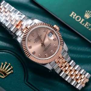 Đồng Hồ Rolex Nữ Dây Kim Loại Mặt Số Hồng Cọc Số Đính Đá Rep 11 31mm (2)