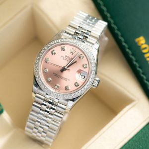 Đồng Hồ Rolex Nữ Đính Đá DateJust Mặt Số Hồng Replica 11 31mm (1)