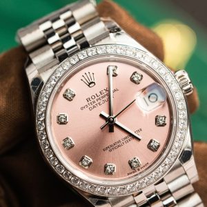 Đồng Hồ Rolex Nữ Đính Đá DateJust Mặt Số Hồng Replica 11 31mm (1)
