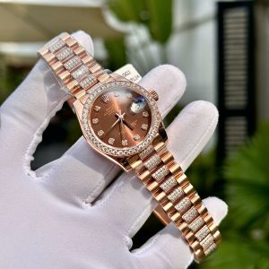 Đồng Hồ Rolex Nữ Đính Full Đá Moissanite Phủ Vàng Hồng 18K 31mm (1)